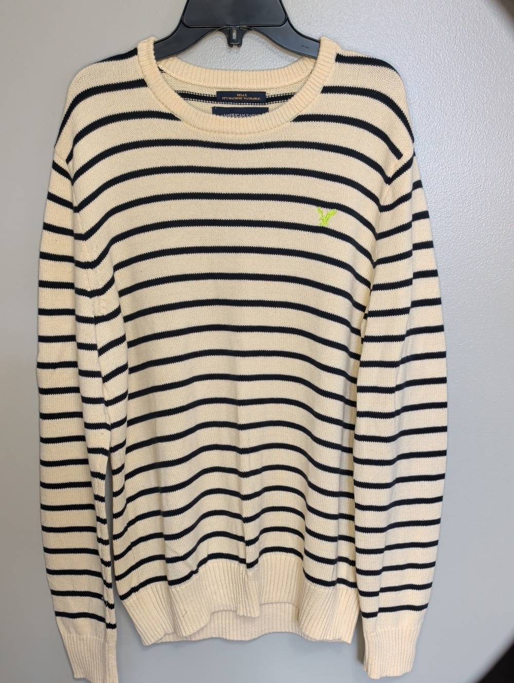 American Eagle Outfitters Cream Crewneck with Black Stripes Large